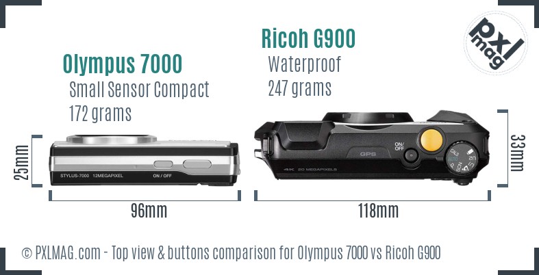 Olympus 7000 vs Ricoh G900 top view buttons comparison