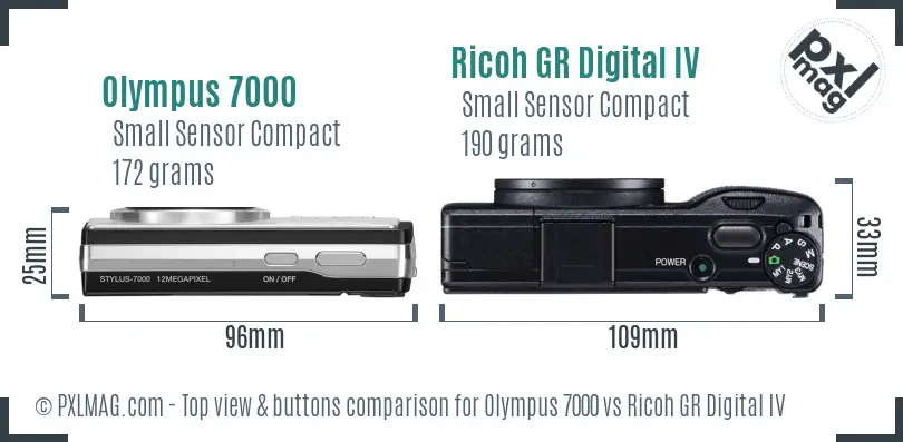 Olympus 7000 vs Ricoh GR Digital IV top view buttons comparison