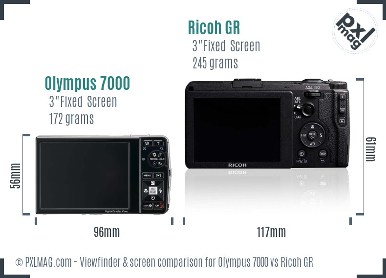 Olympus 7000 vs Ricoh GR Screen and Viewfinder comparison