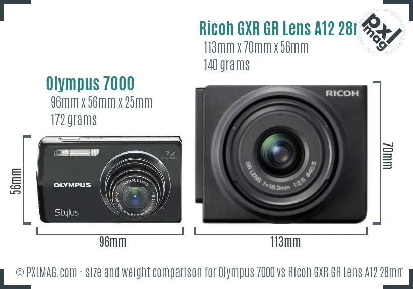 Olympus 7000 vs Ricoh GXR GR Lens A12 28mm F2.5 size comparison
