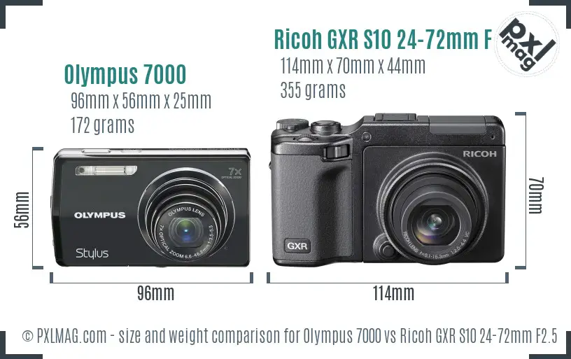 Olympus 7000 vs Ricoh GXR S10 24-72mm F2.5-4.4 VC size comparison