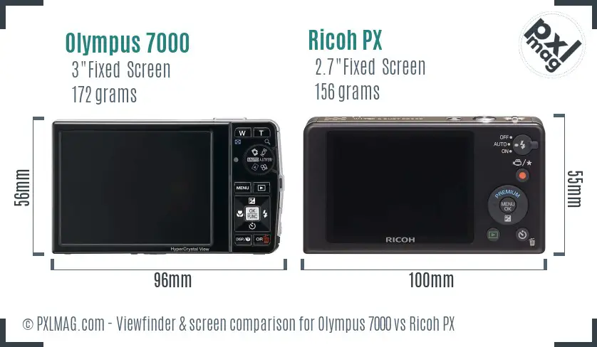 Olympus 7000 vs Ricoh PX Screen and Viewfinder comparison