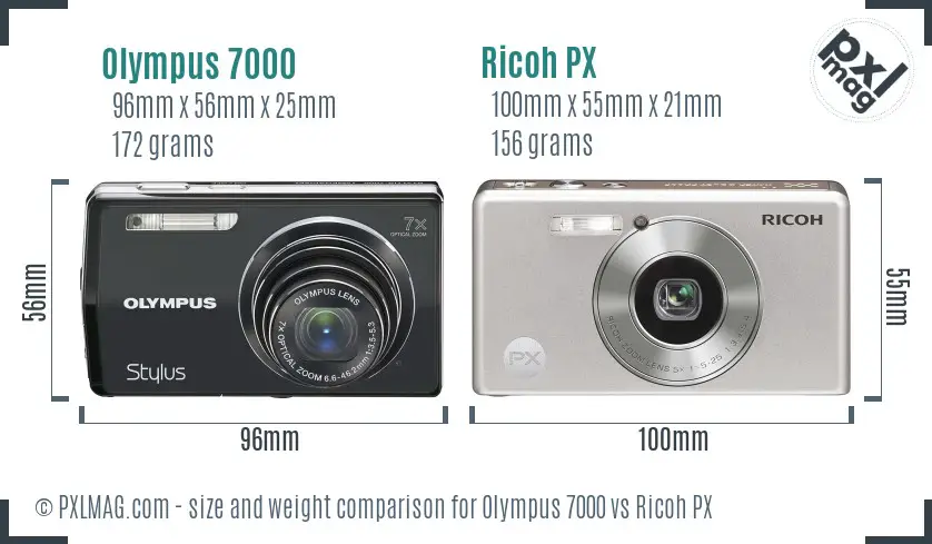 Olympus 7000 vs Ricoh PX size comparison