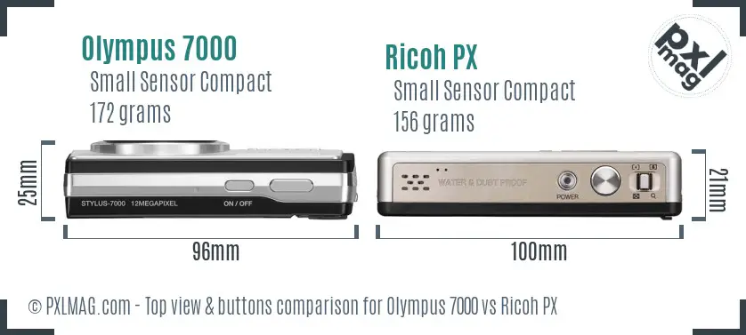 Olympus 7000 vs Ricoh PX top view buttons comparison
