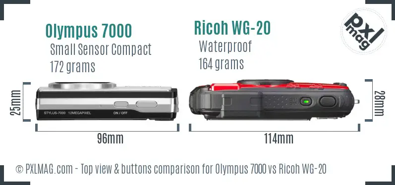 Olympus 7000 vs Ricoh WG-20 top view buttons comparison Olympus 7000 vs Ricoh WG-20 top view buttons comparison