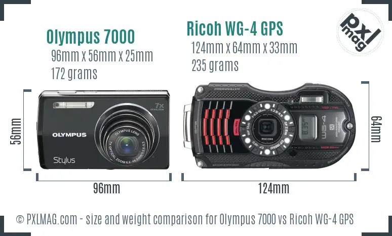 Olympus 7000 vs Ricoh WG-4 GPS size comparison Olympus 7000 vs Ricoh WG-4 GPS size comparison