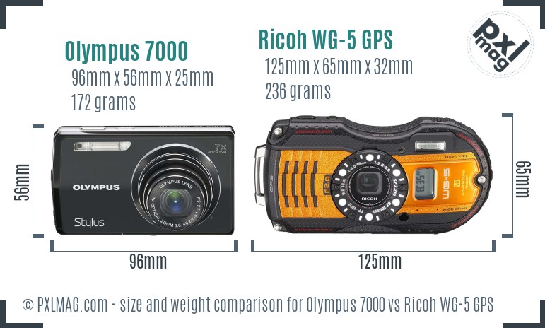 Olympus 7000 vs Ricoh WG-5 GPS size comparison