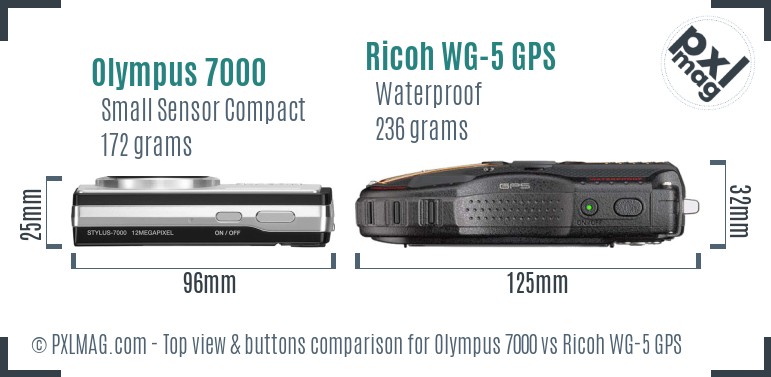 Olympus 7000 vs Ricoh WG-5 GPS top view buttons comparison