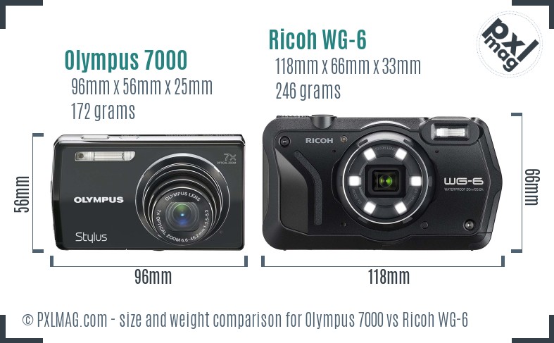 Olympus 7000 vs Ricoh WG-6 size comparison