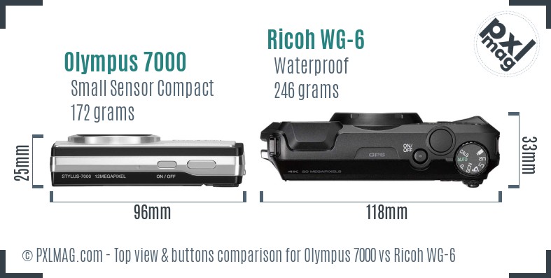 Olympus 7000 vs Ricoh WG-6 top view buttons comparison