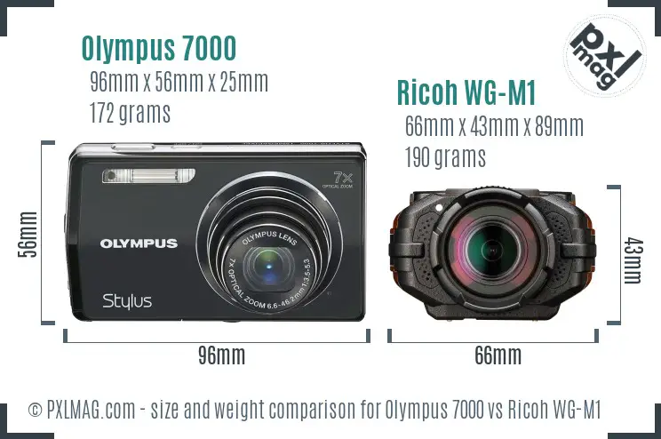 Olympus 7000 vs Ricoh WG-M1 size comparison