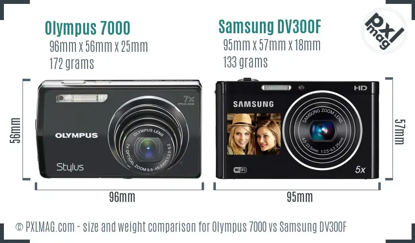 Olympus 7000 vs Samsung DV300F size comparison