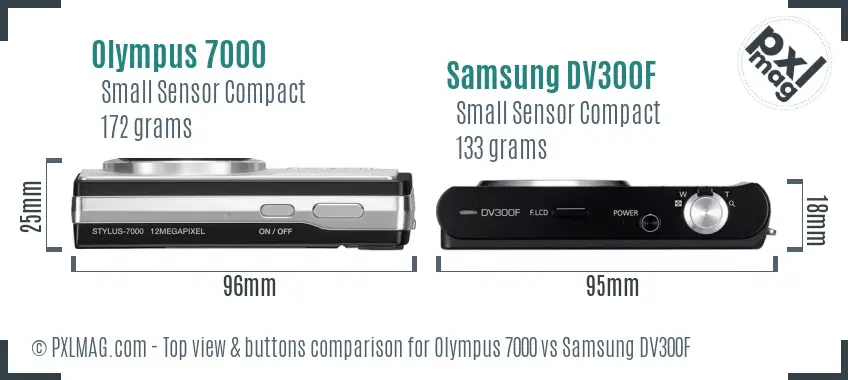 Olympus 7000 vs Samsung DV300F top view buttons comparison