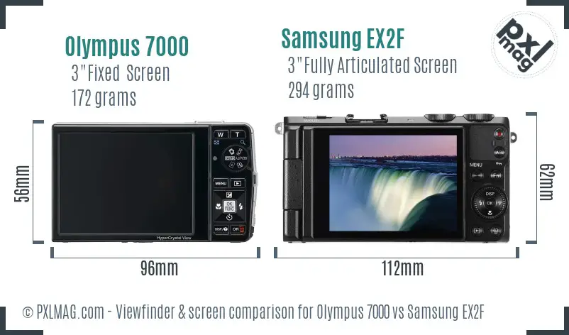 Olympus 7000 vs Samsung EX2F Screen and Viewfinder comparison