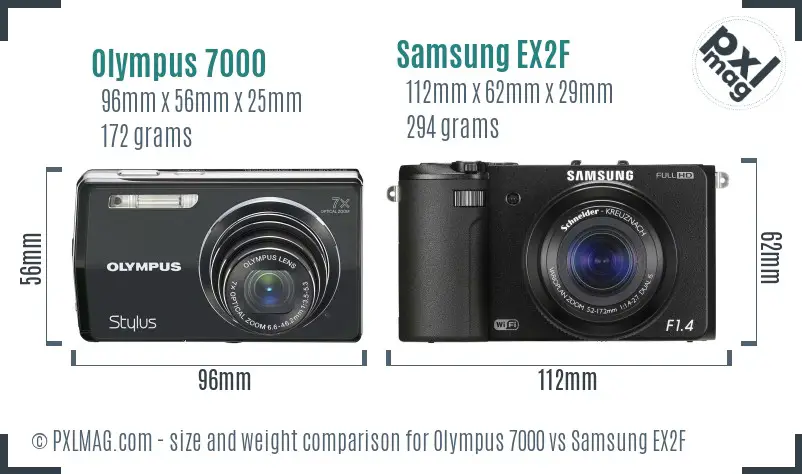 Olympus 7000 vs Samsung EX2F size comparison