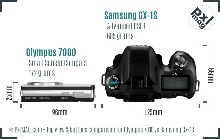 Olympus 7000 vs Samsung GX-1S top view buttons comparison