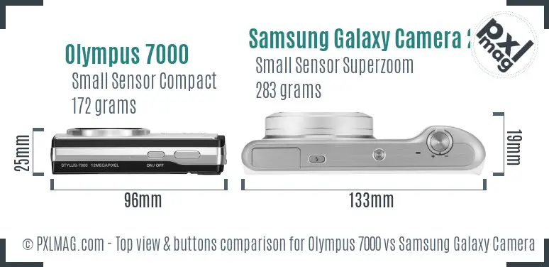 Olympus 7000 vs Samsung Galaxy Camera 2 top view buttons comparison