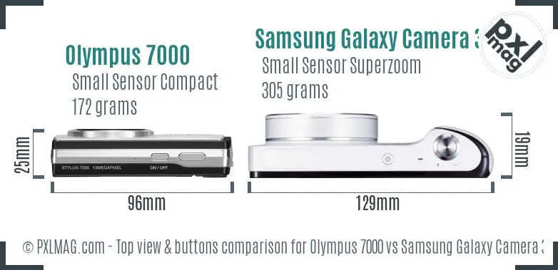 Olympus 7000 vs Samsung Galaxy Camera 3G top view buttons comparison