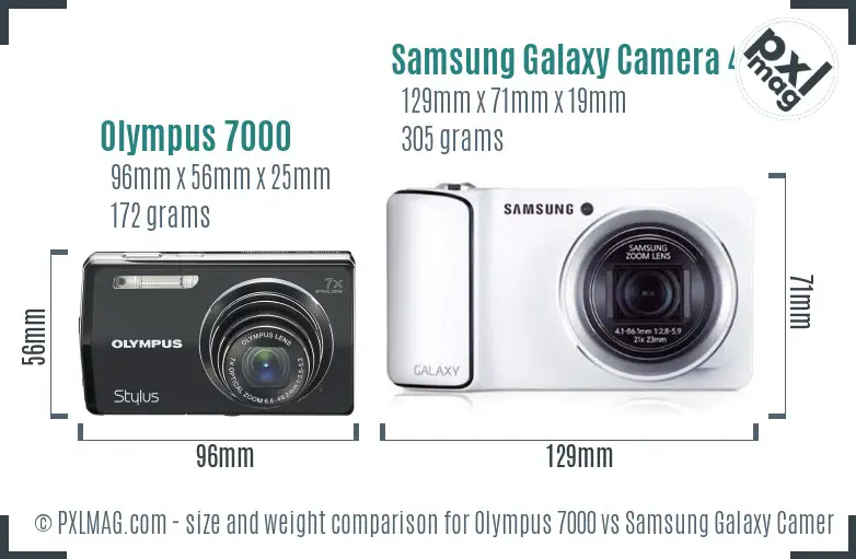 Olympus 7000 vs Samsung Galaxy Camera 4G size comparison