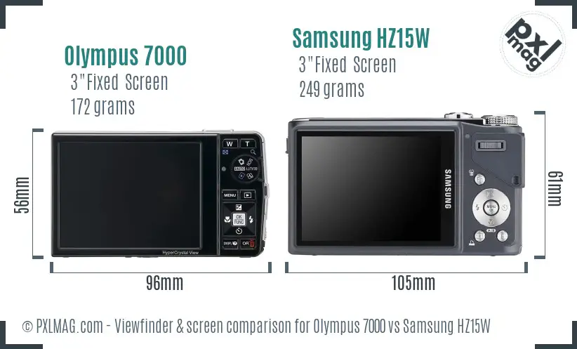 Olympus 7000 vs Samsung HZ15W Screen and Viewfinder comparison