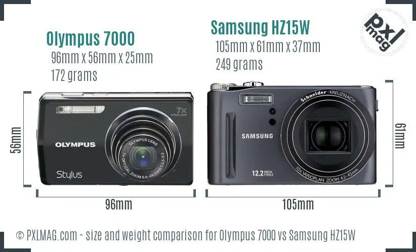 Olympus 7000 vs Samsung HZ15W size comparison