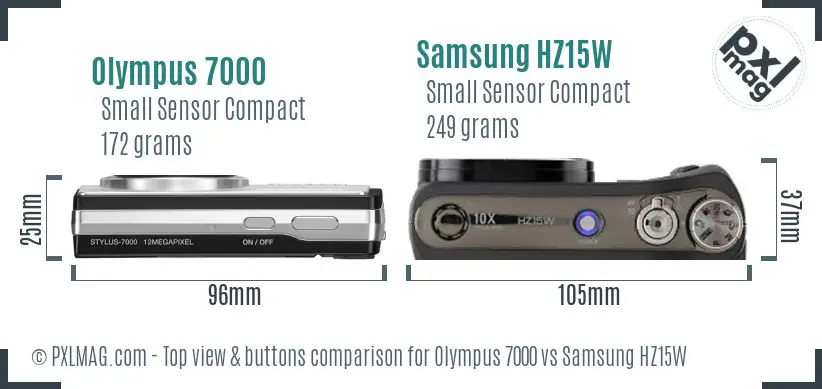 Olympus 7000 vs Samsung HZ15W top view buttons comparison