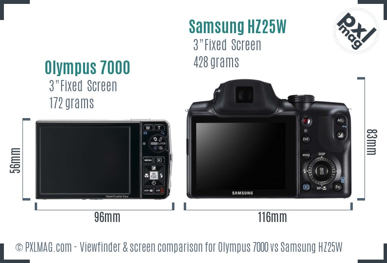 Olympus 7000 vs Samsung HZ25W Screen and Viewfinder comparison