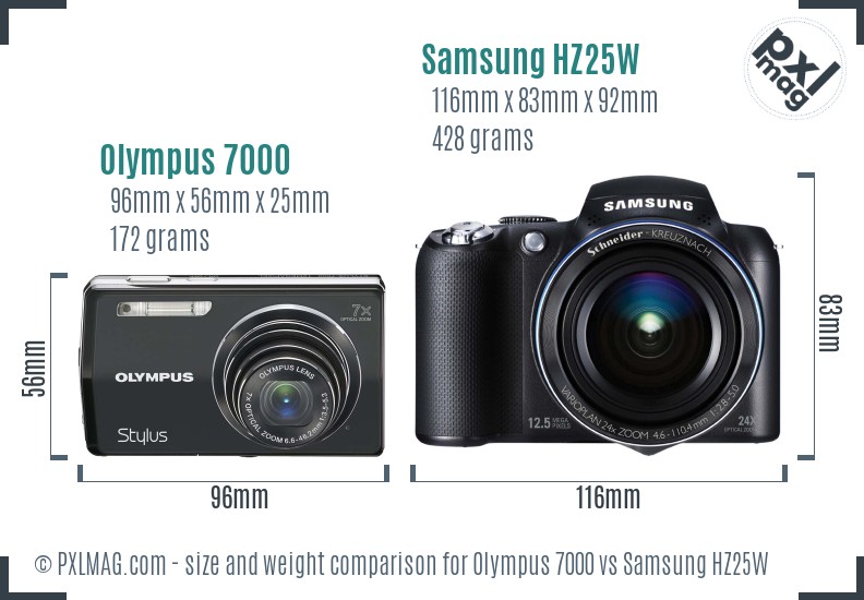 Olympus 7000 vs Samsung HZ25W size comparison