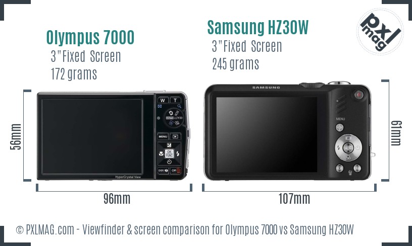 Olympus 7000 vs Samsung HZ30W Screen and Viewfinder comparison