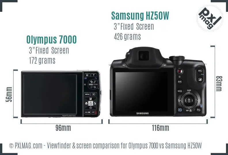Olympus 7000 vs Samsung HZ50W Screen and Viewfinder comparison Olympus 7000 vs Samsung HZ50W Screen and Viewfinder comparison