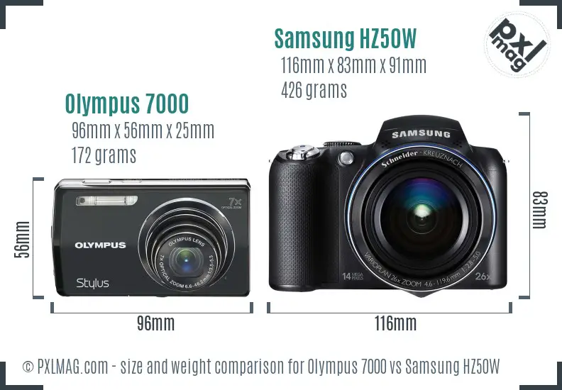 Olympus 7000 vs Samsung HZ50W size comparison Olympus 7000 vs Samsung HZ50W size comparison