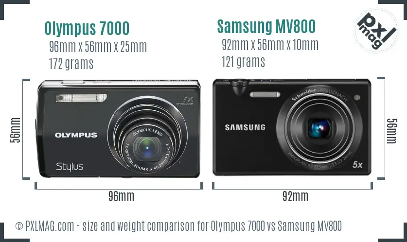 Olympus 7000 vs Samsung MV800 size comparison