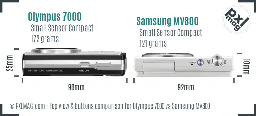 Olympus 7000 vs Samsung MV800 top view buttons comparison