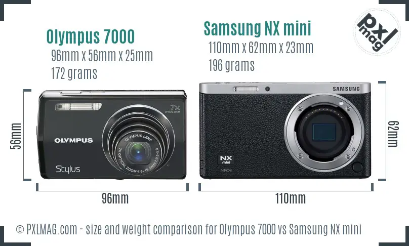 Olympus 7000 vs Samsung NX mini size comparison