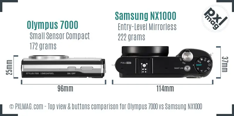 Olympus 7000 vs Samsung NX1000 top view buttons comparison Olympus 7000 vs Samsung NX1000 top view buttons comparison