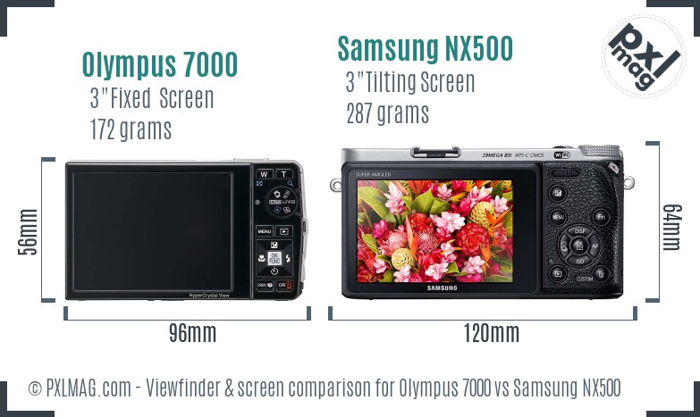 Olympus 7000 vs Samsung NX500 Screen and Viewfinder comparison