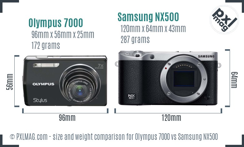 Olympus 7000 vs Samsung NX500 size comparison