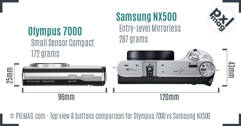Olympus 7000 vs Samsung NX500 top view buttons comparison