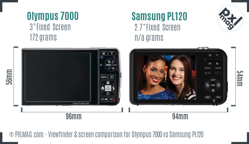 Olympus 7000 vs Samsung PL120 Screen and Viewfinder comparison