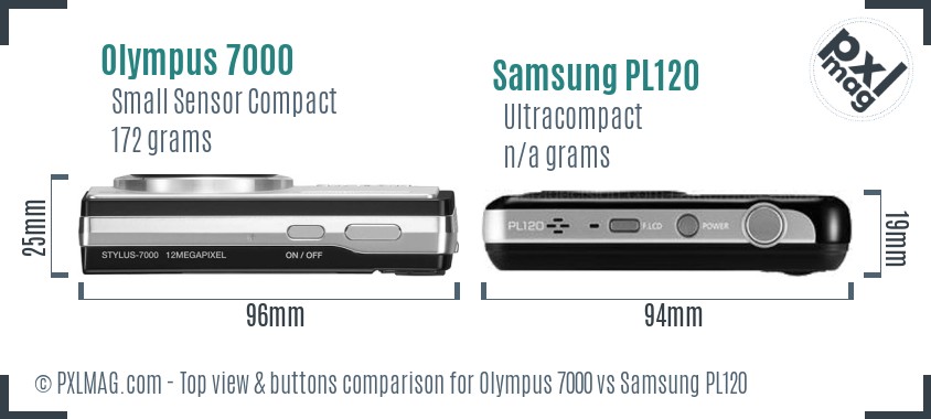 Olympus 7000 vs Samsung PL120 top view buttons comparison