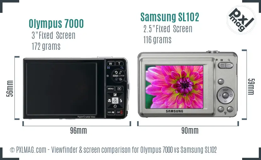 Olympus 7000 vs Samsung SL102 Screen and Viewfinder comparison