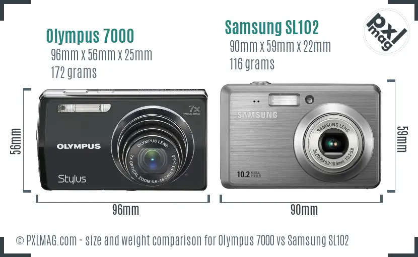 Olympus 7000 vs Samsung SL102 size comparison