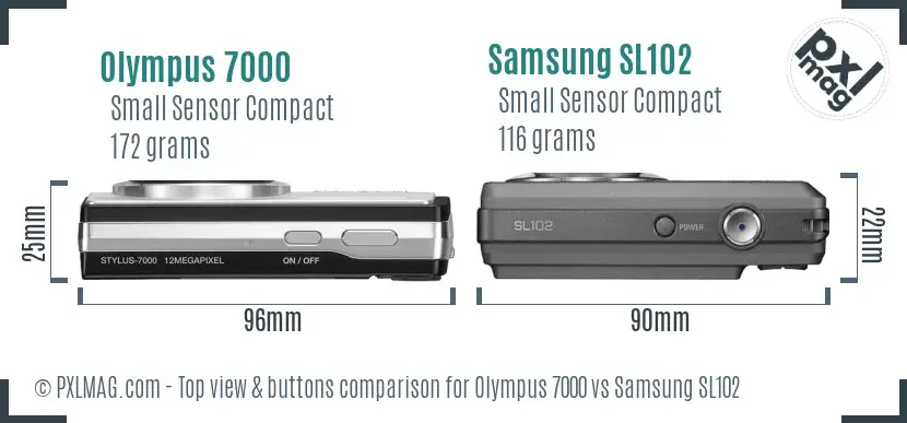 Olympus 7000 vs Samsung SL102 top view buttons comparison