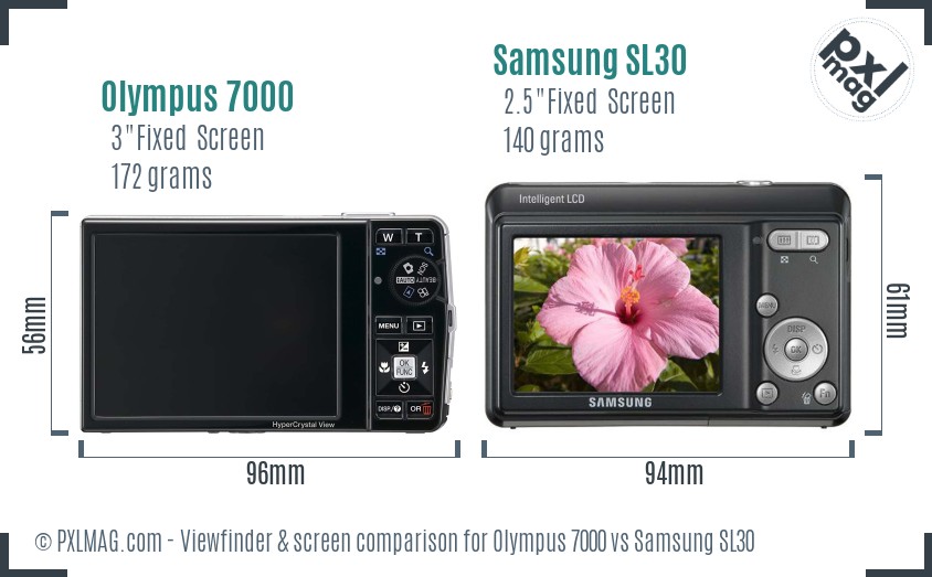 Olympus 7000 vs Samsung SL30 Screen and Viewfinder comparison