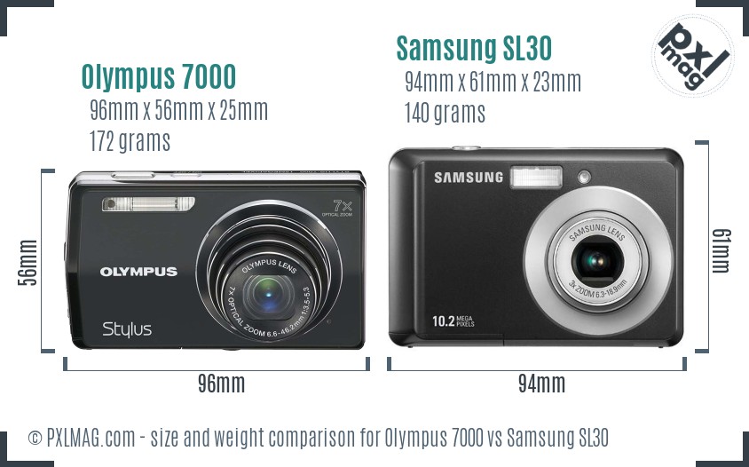 Olympus 7000 vs Samsung SL30 size comparison
