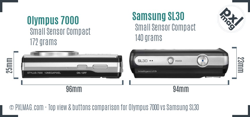 Olympus 7000 vs Samsung SL30 top view buttons comparison