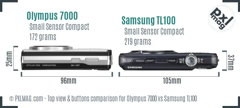 Olympus 7000 vs Samsung TL100 top view buttons comparison