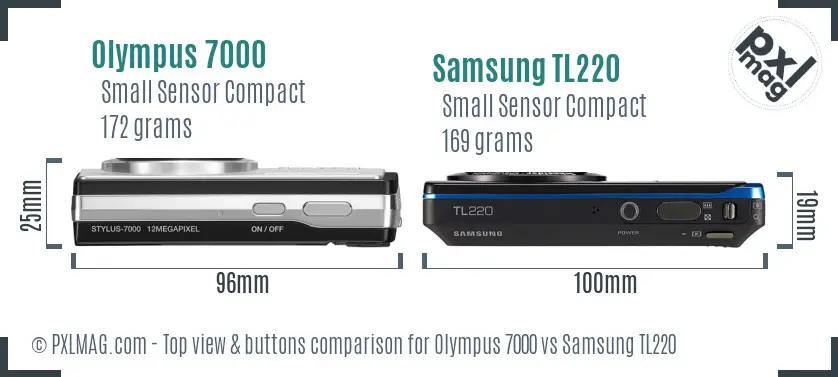 Olympus 7000 vs Samsung TL220 top view buttons comparison