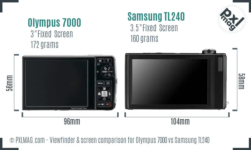 Olympus 7000 vs Samsung TL240 Screen and Viewfinder comparison