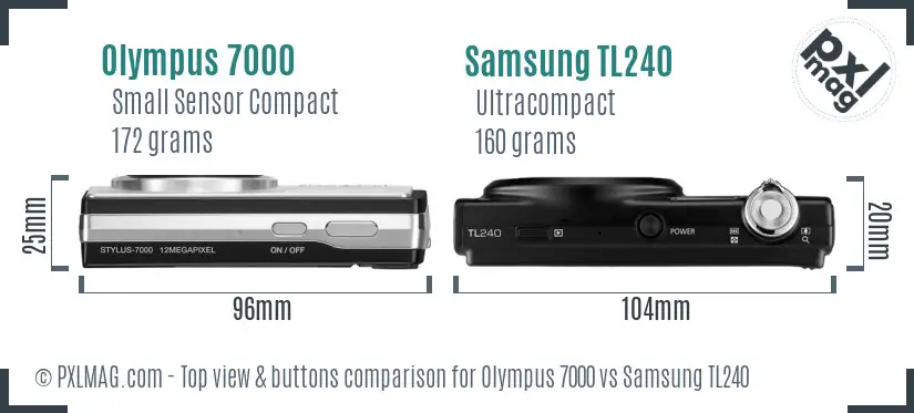 Olympus 7000 vs Samsung TL240 top view buttons comparison